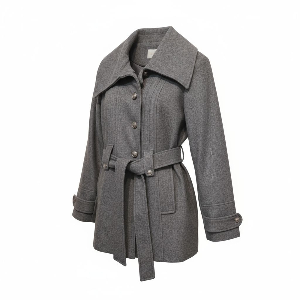 Laundry By Shelli Segal Gray Belted Wool Blend Jacket Coat Size Large - Picture 2 of 15